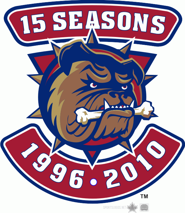 Hamilton Bulldogs 2010 11 Anniversary Logo iron on transfers for T-shirts